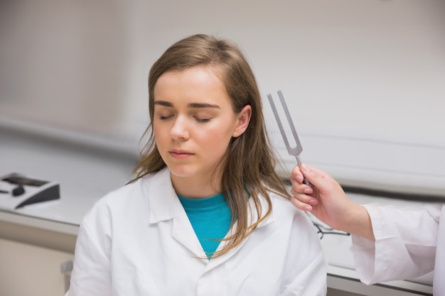 Student doing a hearing test