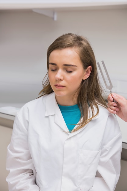 Student doing a hearing test