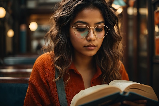 Student Engrossed in a Book Wearing Glasses Embarking on Journey of Knowledge in tubelight window