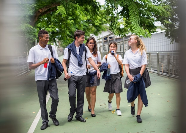 Student Friend Walking Group Drink Beverage Concept