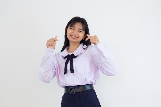 Student girl in uniform on white background