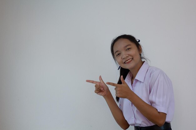 Student girl in uniform on white background