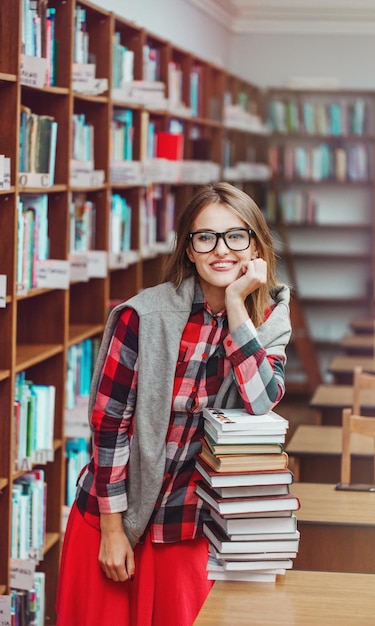 Student Girl with Stack of Books