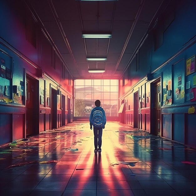 A student goes down the school corridor Generative Ai