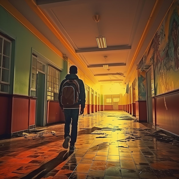 A student goes down the school corridor Generative Ai