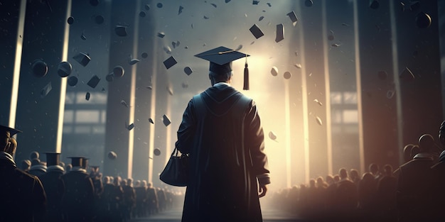 Student graduates of the university Graduation day Concept Congratulation the graduates in school Generative ai