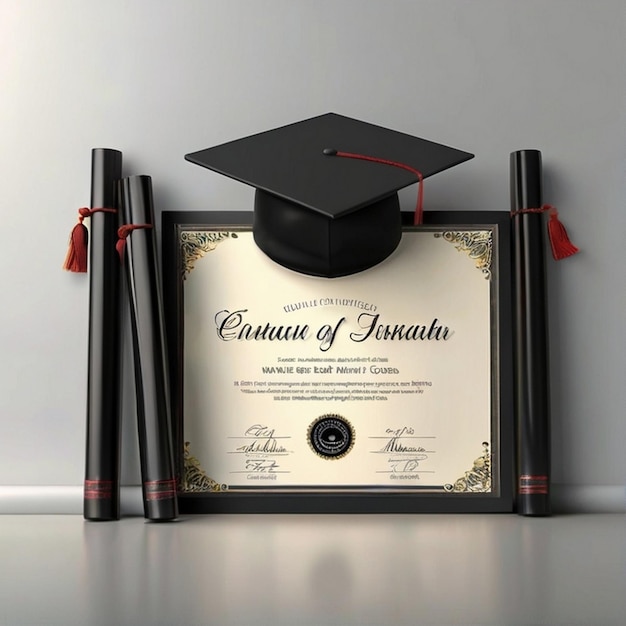 Foto cappello e abito di laurea degli studenti con certificato di diploma