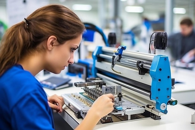 student in een robotica-laboratorium die aan een mechatronica-project werkt