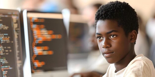student intensely learning coding with determination and focus on programming intricacies concept coding programming learning student determination