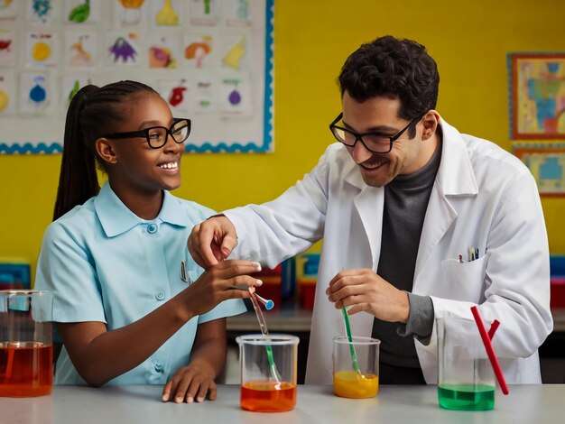 a student is measuring liquid with a red letter on it