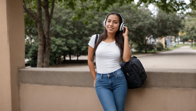 student latina girl with earphones