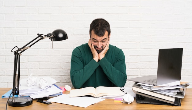 Student man stressed overwhelmed