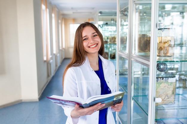 A student of the medical university in the anatomical museum A future nurse in the office of a nursing school