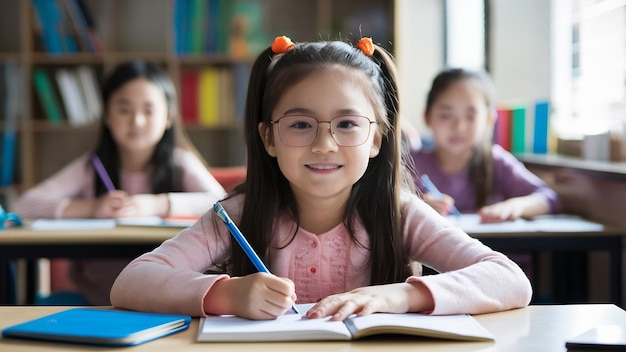 Student meisje gaat naar lessen voor begaafde kinderen vreugde van het bestuderen concept