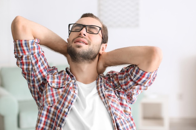 Student resting after studying at home