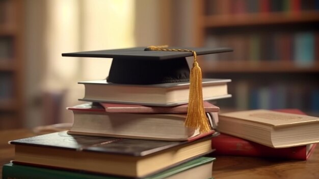 Foto cappello da studente sui libri ia generativa