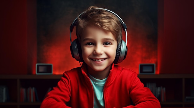 student sitting at the table using headphones when studying