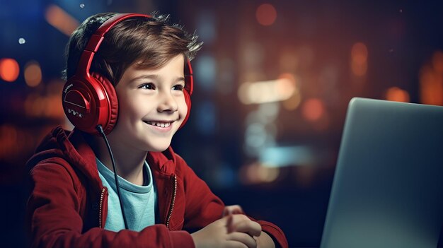 student sitting at the table using headphones when studying