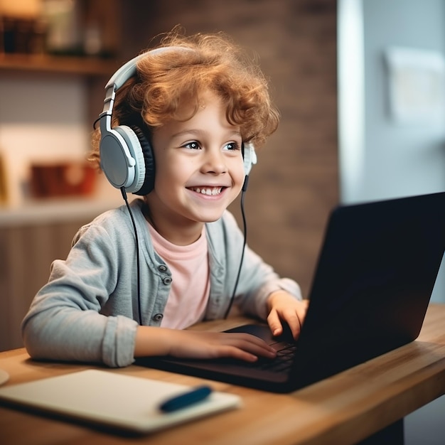 student sitting at the table using headphones when studying