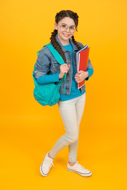 Student smart cute girl goes classes for gifted children language courses concept