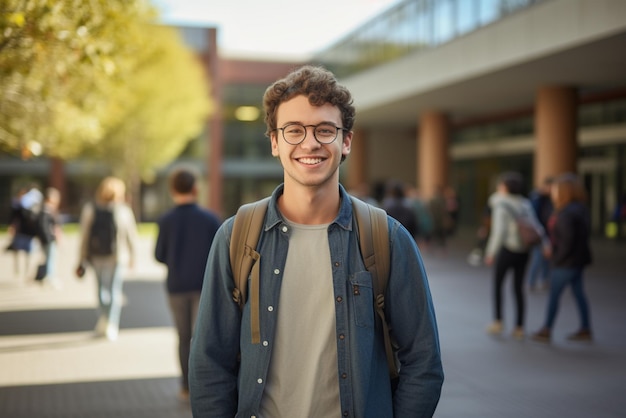 Студент улыбается в камеру в университете