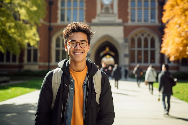 Student smiling at camera in university