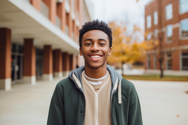 Student smiling at camera in university