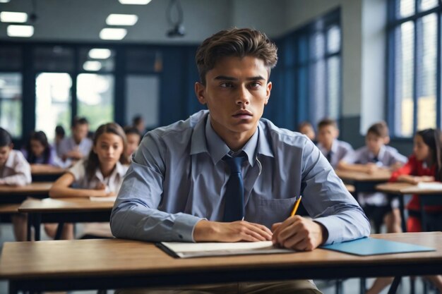 student studying in classroom