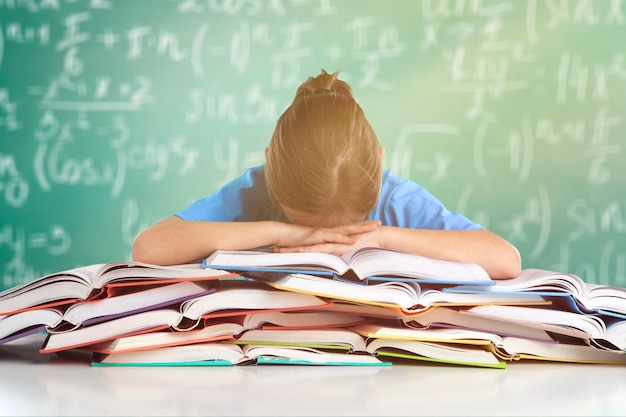 Student Studying Hard Exam and Sleeping on