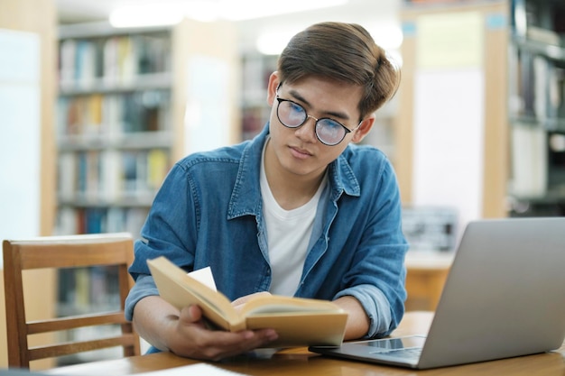 Student studying at library