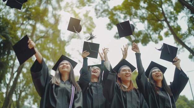 student throwing graduation hats