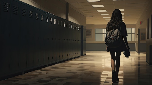 Photo a student walking down a hallway lost in thought