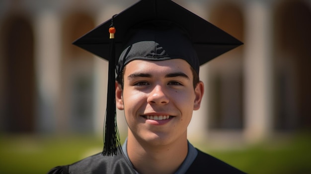 A student wearing a graduation cap and gown