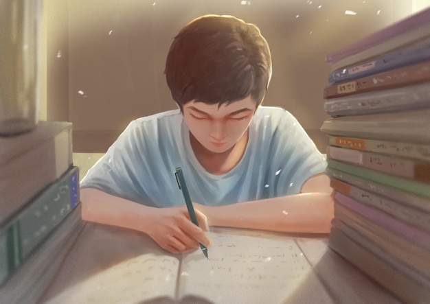 Student Who Is Studying Hard Illustration