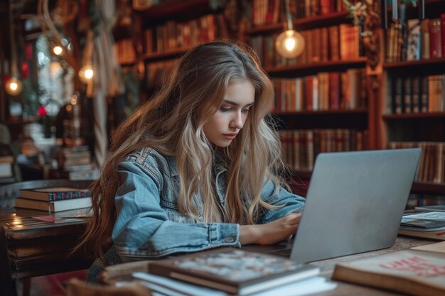 Student with laptop studying on online course