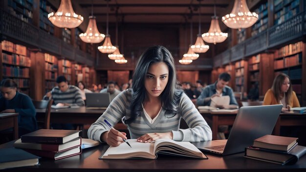 Student woman studying at the library