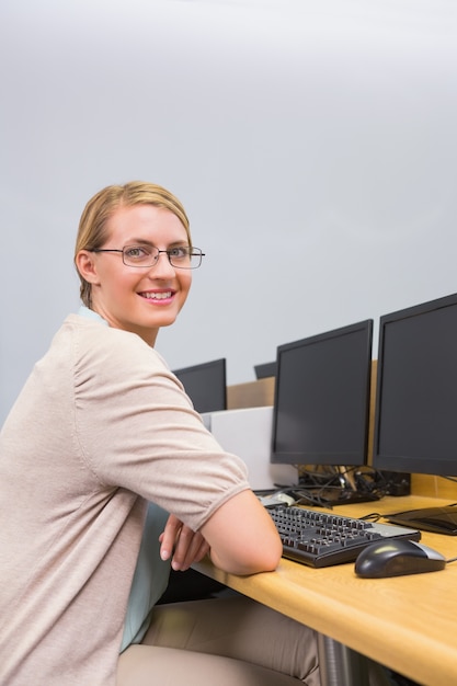 Student working on computer in classroom