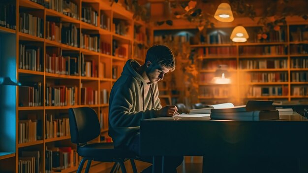 Student working in library