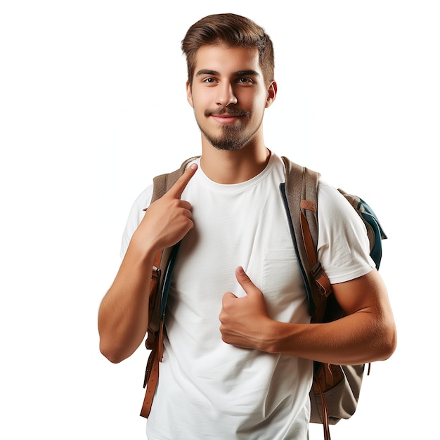 Foto studente giovane che indica il lato di ritorno a scuola.