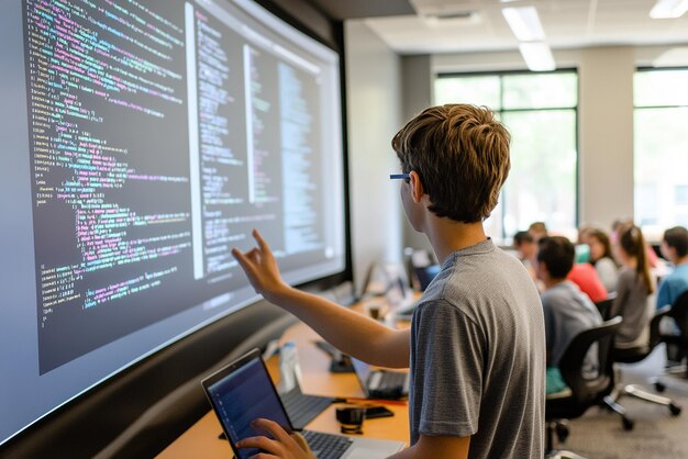 "Studenten bezig met een interactieve codering workshop"