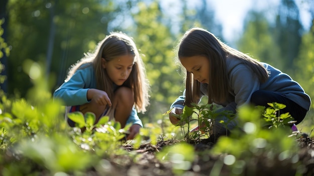 Studenten bij een eco-educatieactiviteit in de buitenlucht