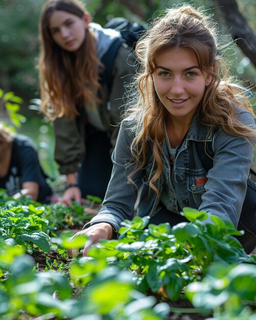 Studenten die aan een groepsproject werken, maken behang