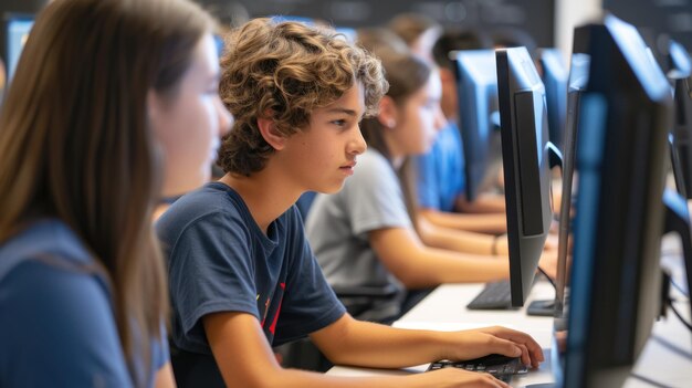 Studenten die computerprogrammering leren AIG41