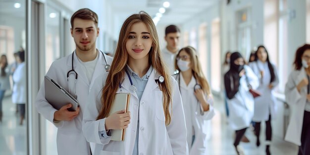 Studenten in de medische universiteitscorridor