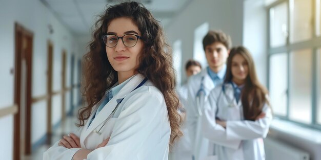 Studenten in de medische universiteitscorridor