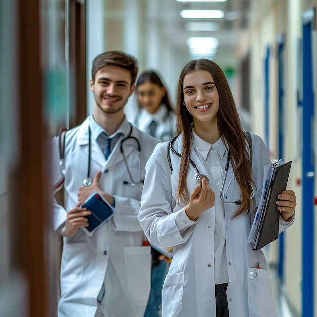 Studenten in de medische universiteitscorridor