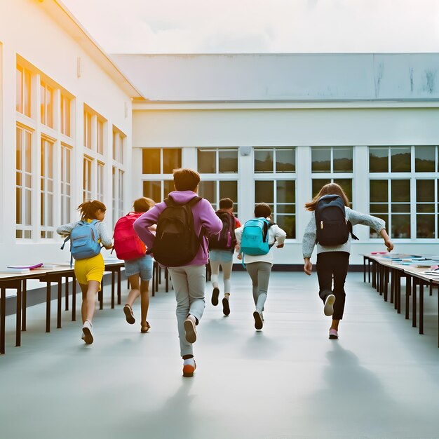 Foto studenten met rugzakken naar school concept van terug naar school ai gegenereerd