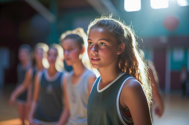 Foto studenten nemen deel aan een levendige les lichamelijke opvoeding die fitness en welzijn bevordert