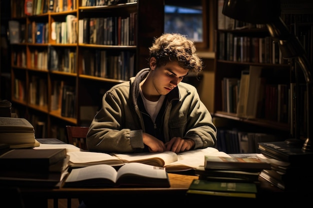 Studentenstudie in de bibliotheek studentenstudie in de bibliothek lezen boek Ai gegenereerd