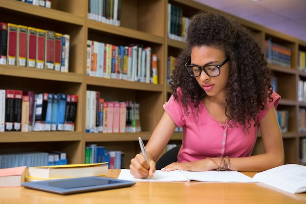 Studentenzitting in bibliotheek het schrijven